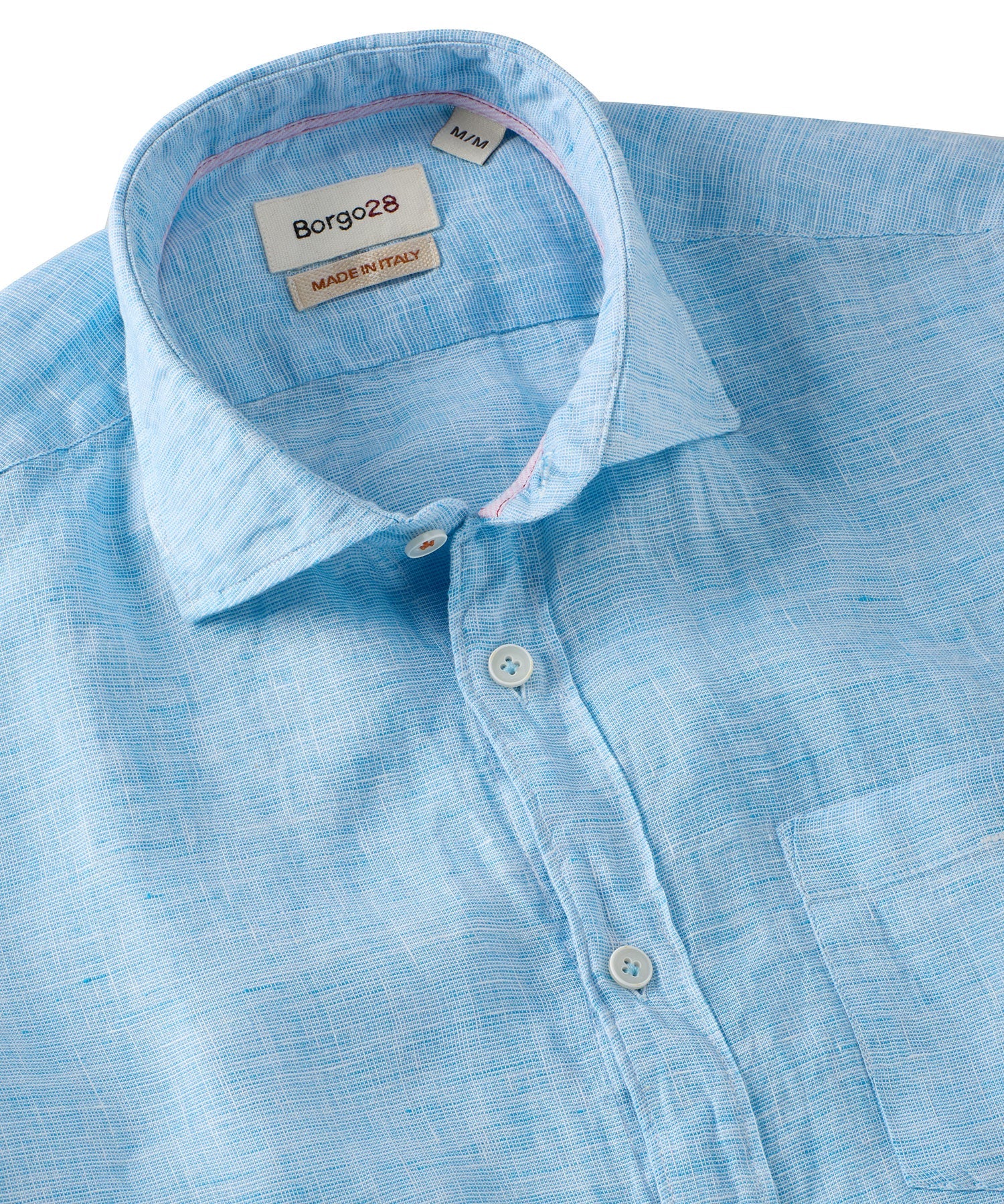 Mélange Linen Short Sleeve Sport Shirt in Aqua Blue by Borgo28