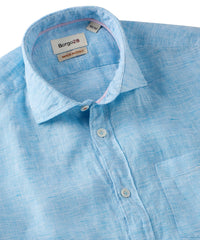 Mélange Linen Short Sleeve Sport Shirt in Aqua Blue by Borgo28