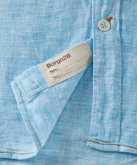 Mélange Linen Short Sleeve Sport Shirt in Aqua Blue by Borgo28