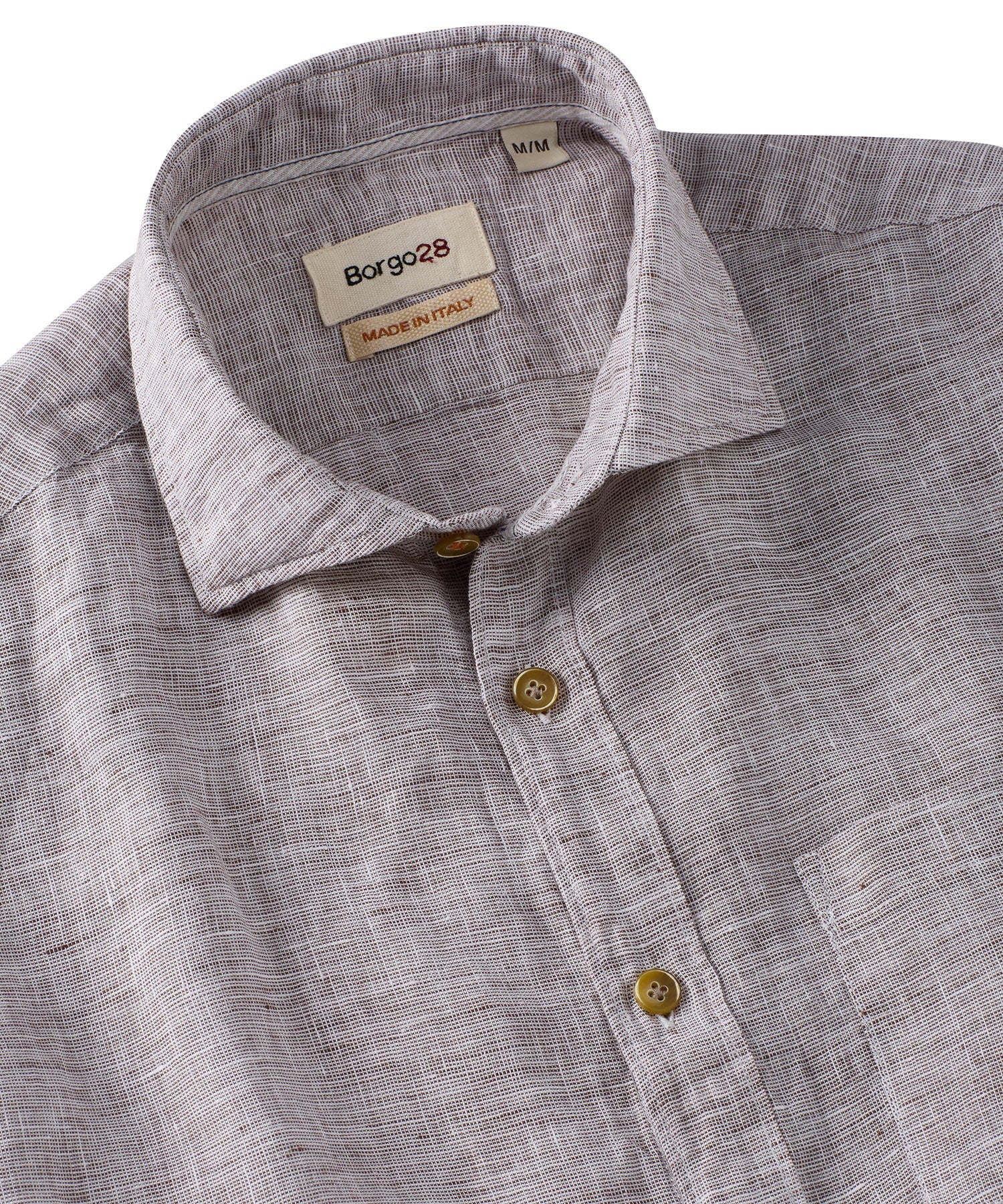 Mélange Linen Short Sleeve Sport Shirt in Brown by Borgo28