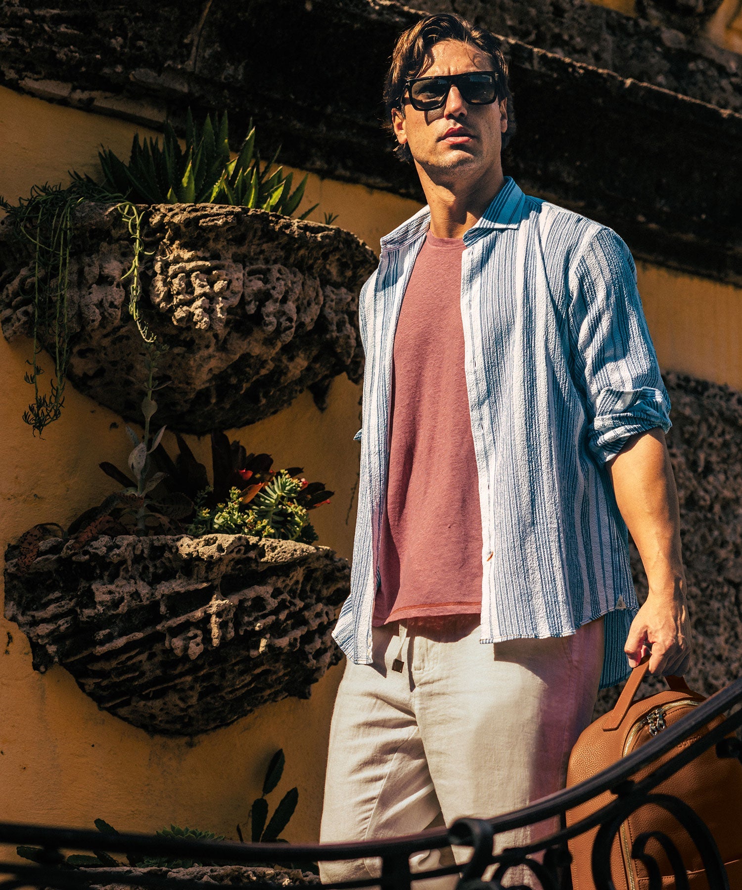 Italian Seersucker Stripe Long Sleeve Sport Shirt in Blue by Borgo28