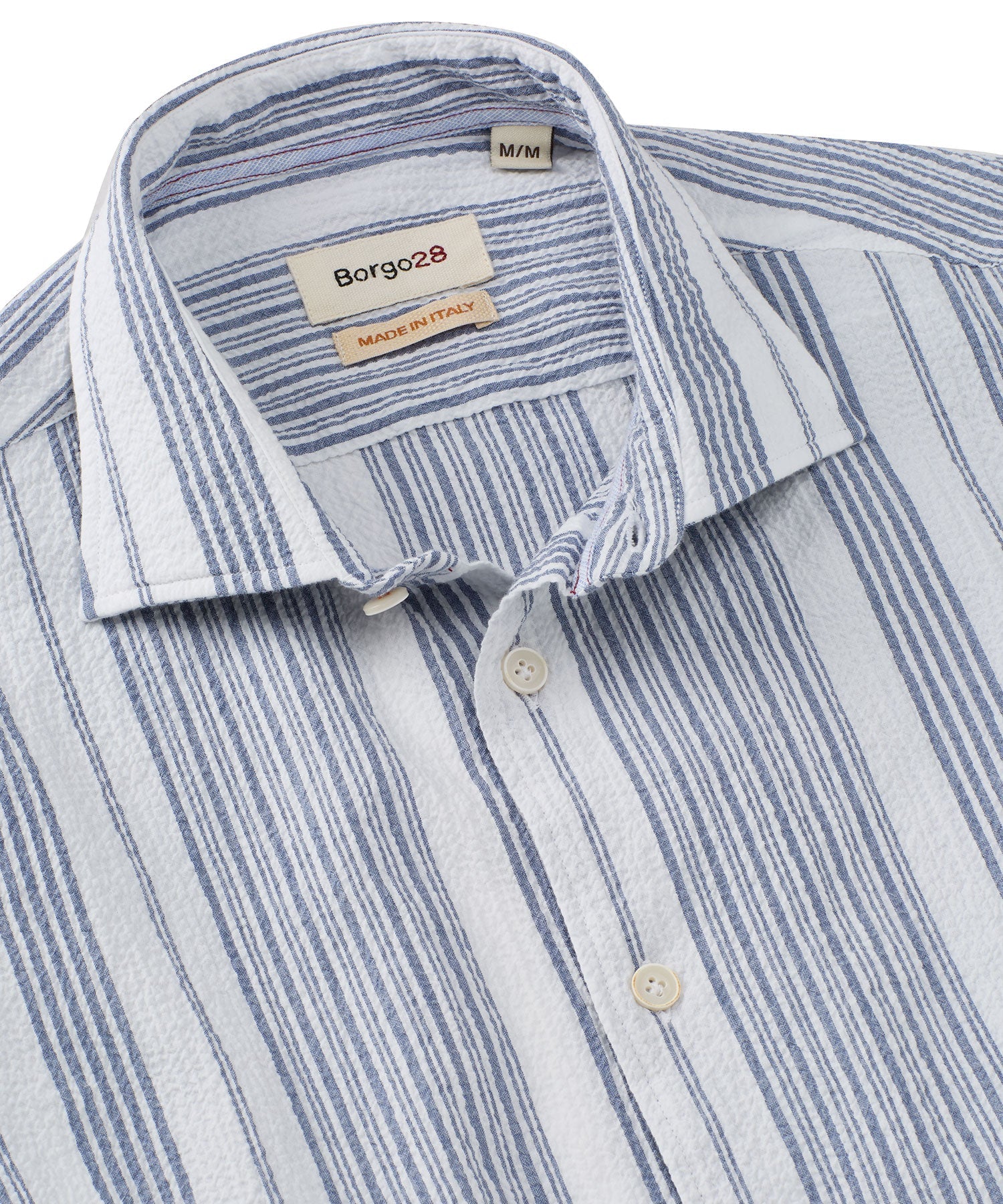 Italian Seersucker Stripe Long Sleeve Sport Shirt in Blue by Borgo28
