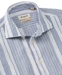 Italian Seersucker Stripe Long Sleeve Sport Shirt in Blue by Borgo28