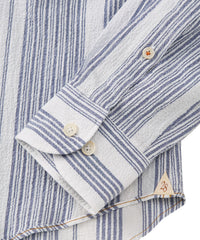 Italian Seersucker Stripe Long Sleeve Sport Shirt in Blue by Borgo28