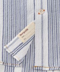 Italian Seersucker Stripe Long Sleeve Sport Shirt in Blue by Borgo28