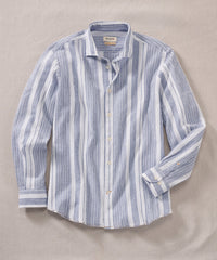 Italian Seersucker Stripe Long Sleeve Sport Shirt in Blue by Borgo28