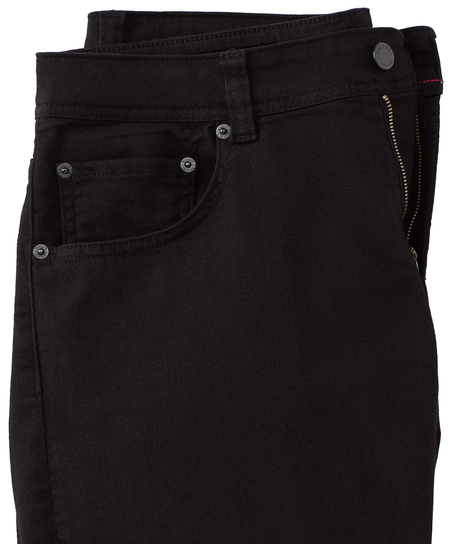 'Old Dyed Denim' Stretch 5-Pocket Jeans in Black, Size 34x32 (Modern Straight Fit) by Ballin