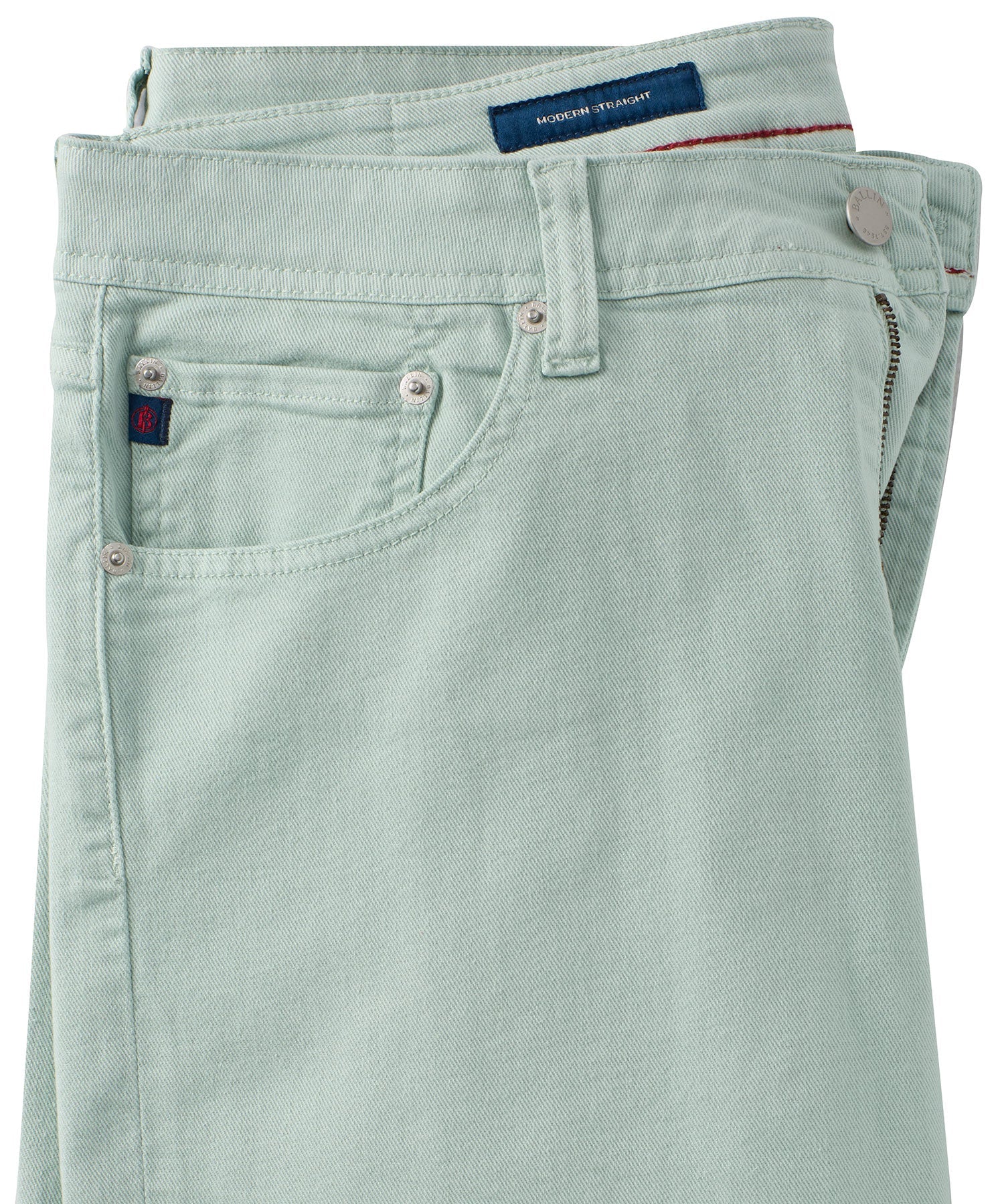 'Old Dyed Denim' Stretch 5-Pocket Jeans in Frosty Green (Modern Straight Fit) by Ballin