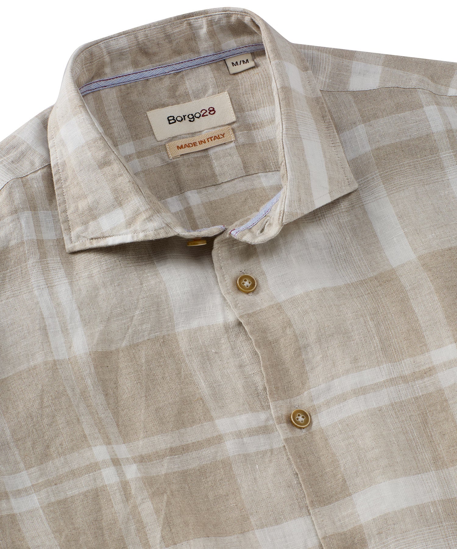 Plaid Linen Long Sleeve Sport Shirt in Beige by Borgo28