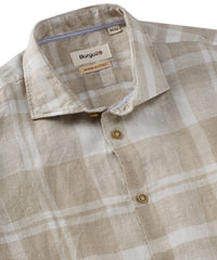 Plaid Linen Long Sleeve Sport Shirt in Beige by Borgo28