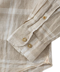 Plaid Linen Long Sleeve Sport Shirt in Beige by Borgo28