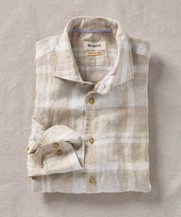 Plaid Linen Long Sleeve Sport Shirt in Beige by Borgo28