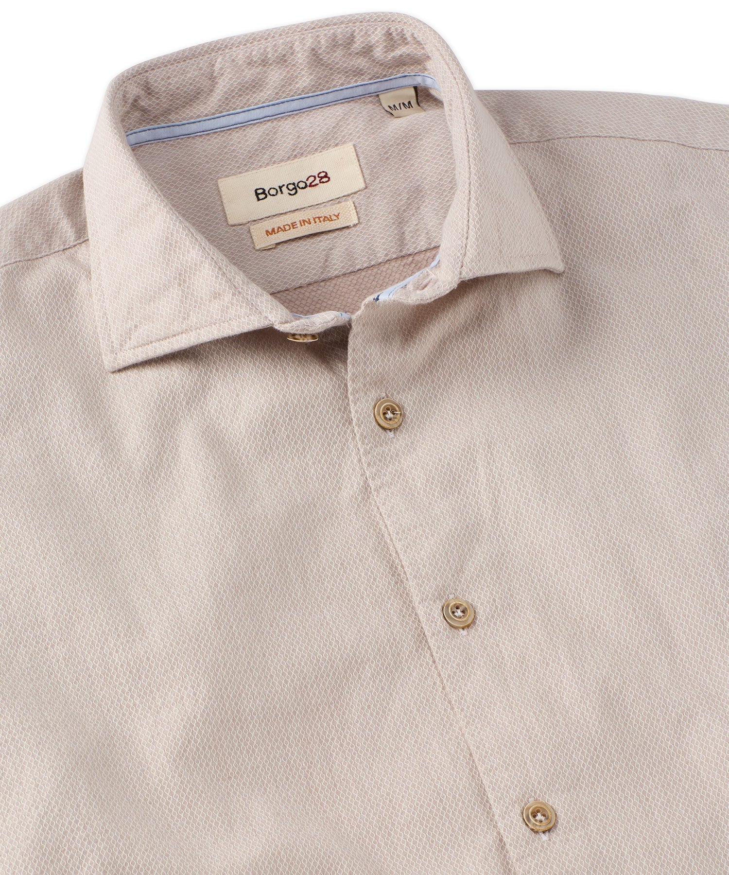 Italian Double-Faced Honeycomb Brushed Cotton Long-Sleeve Sport Shirt in Beige by Borgo28