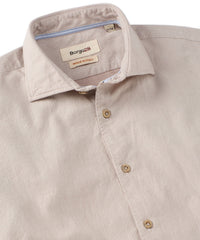 Italian Double-Faced Honeycomb Brushed Cotton Long-Sleeve Sport Shirt in Beige by Borgo28