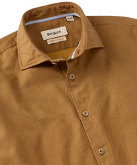 Italian Double-Faced Honeycomb Brushed Cotton Long-Sleeve Sport Shirt in Gold by Borgo28
