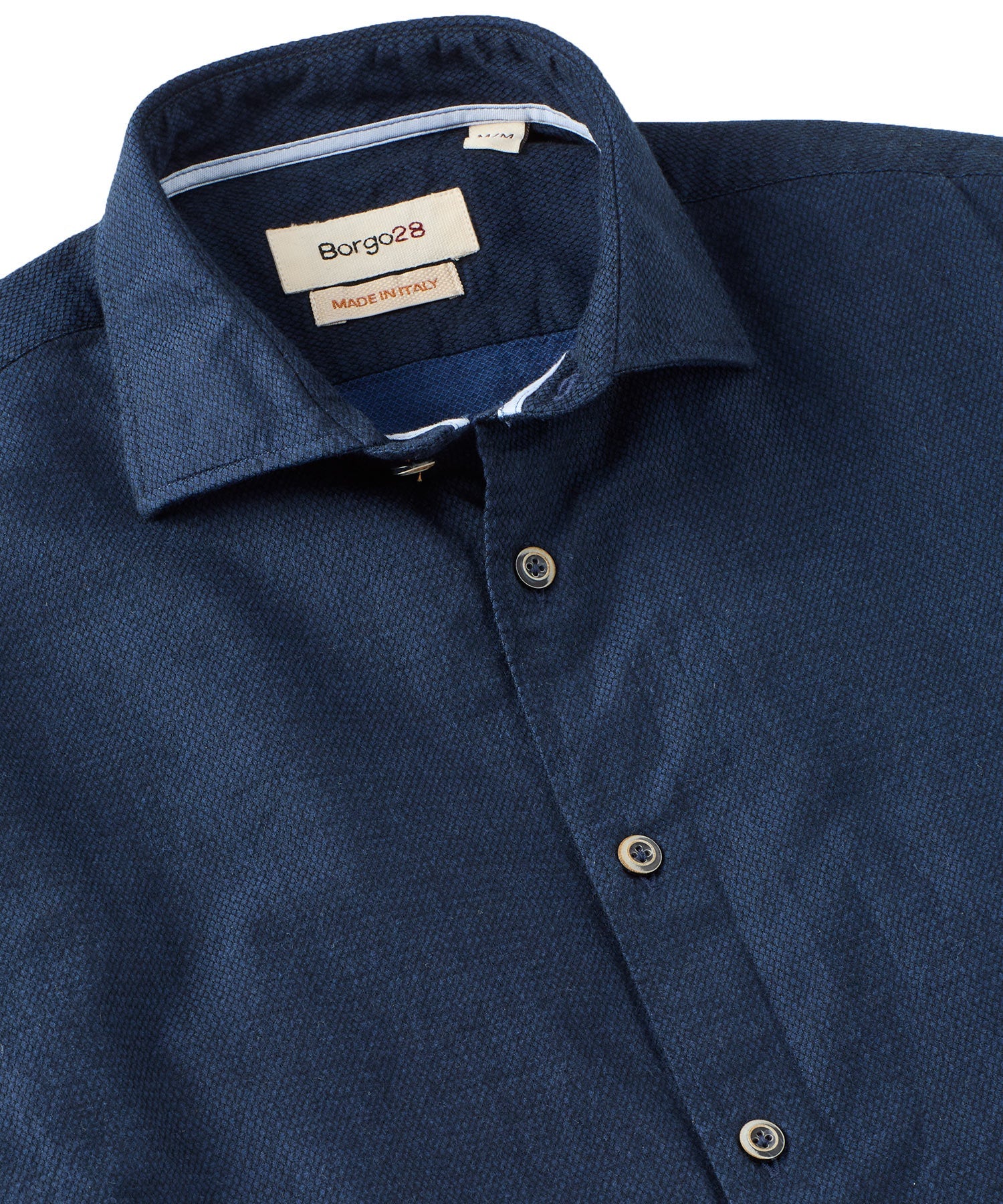 Italian Double-Faced Honeycomb Brushed Cotton Long-Sleeve Sport Shirt in Navy by Borgo28