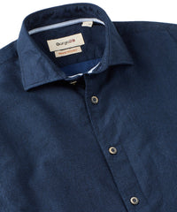 Italian Double-Faced Honeycomb Brushed Cotton Long-Sleeve Sport Shirt in Navy by Borgo28