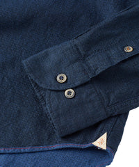 Italian Double-Faced Honeycomb Brushed Cotton Long-Sleeve Sport Shirt in Navy by Borgo28