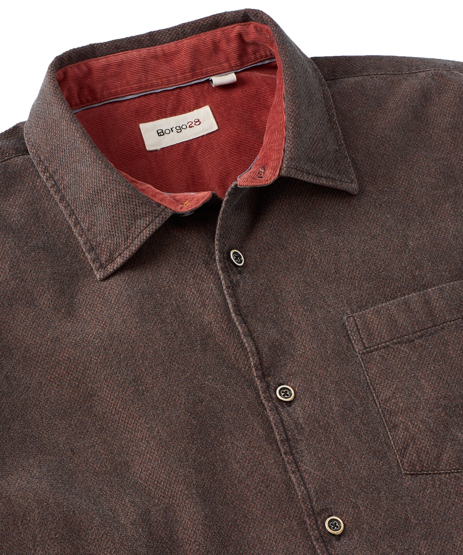 Double-Faced Honeycomb Brushed Cotton Long-Sleeve Sport Shirt in Brick by Borgo28
