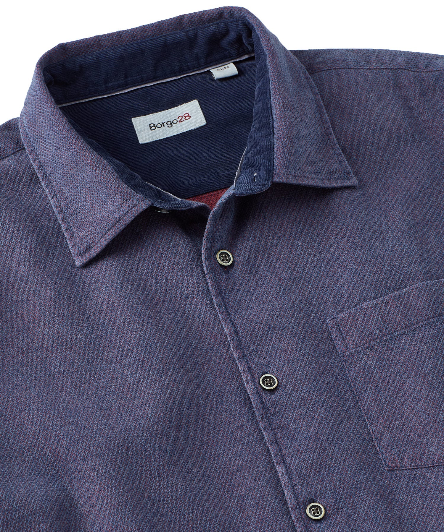 Double-Faced Honeycomb Brushed Cotton Long-Sleeve Sport Shirt in Eggplant by Borgo28