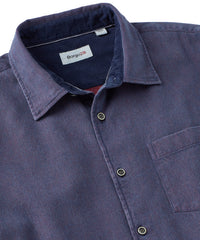 Double-Faced Honeycomb Brushed Cotton Long-Sleeve Sport Shirt in Eggplant by Borgo28