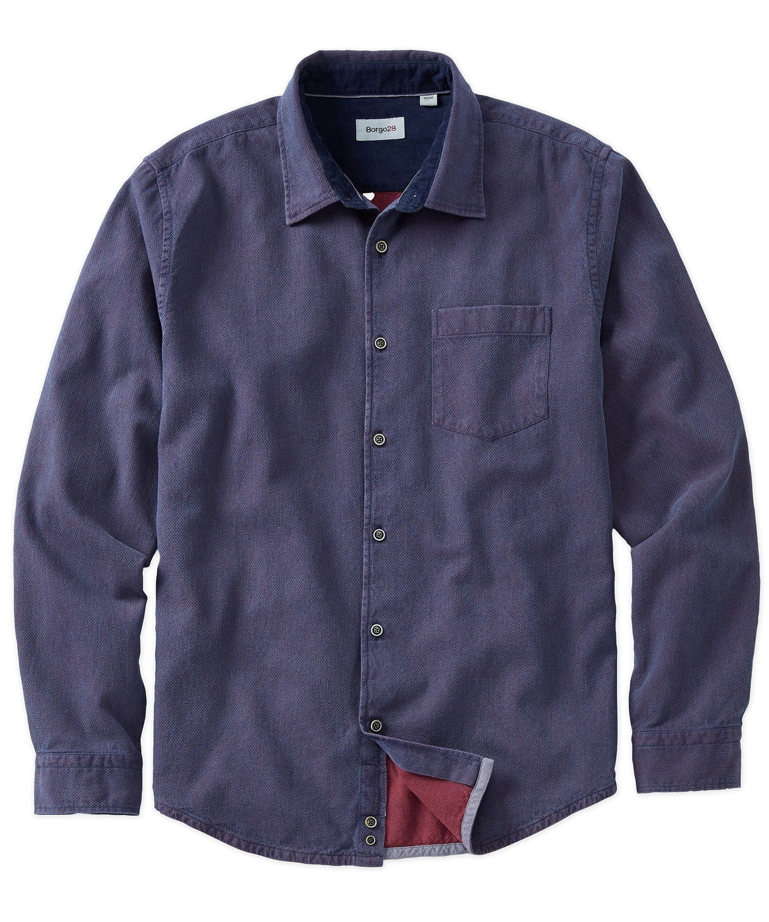 Double-Faced Honeycomb Brushed Cotton Long-Sleeve Sport Shirt in Eggplant by Borgo28
