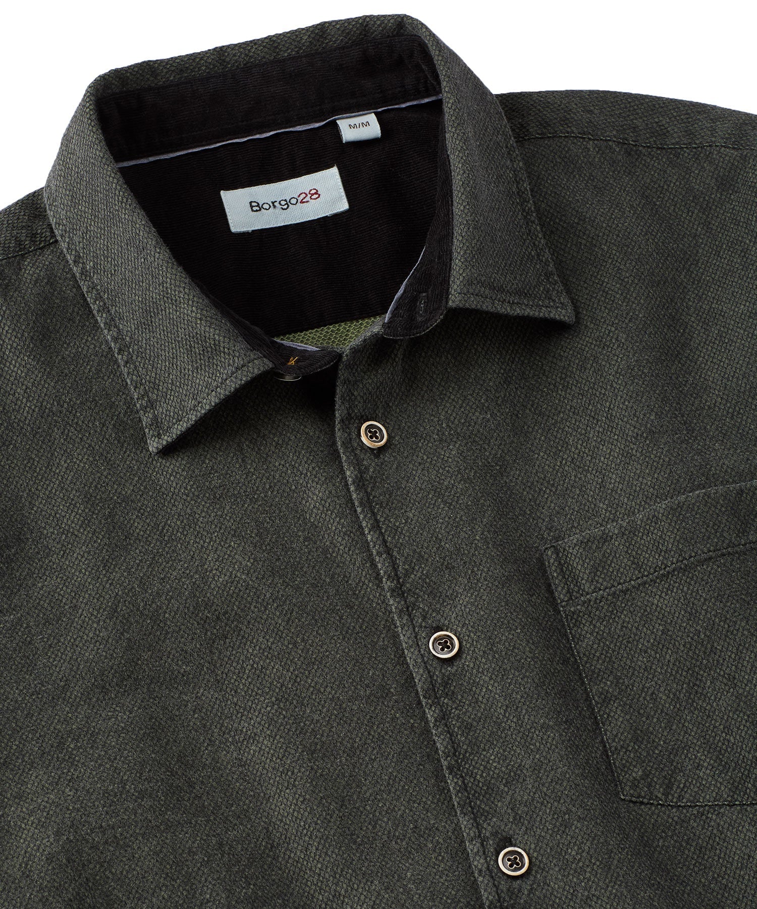 Double-Faced Honeycomb Brushed Cotton Long-Sleeve Sport Shirt in Olive by Borgo28