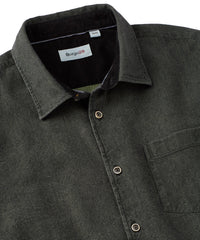 Double-Faced Honeycomb Brushed Cotton Long-Sleeve Sport Shirt in Olive by Borgo28