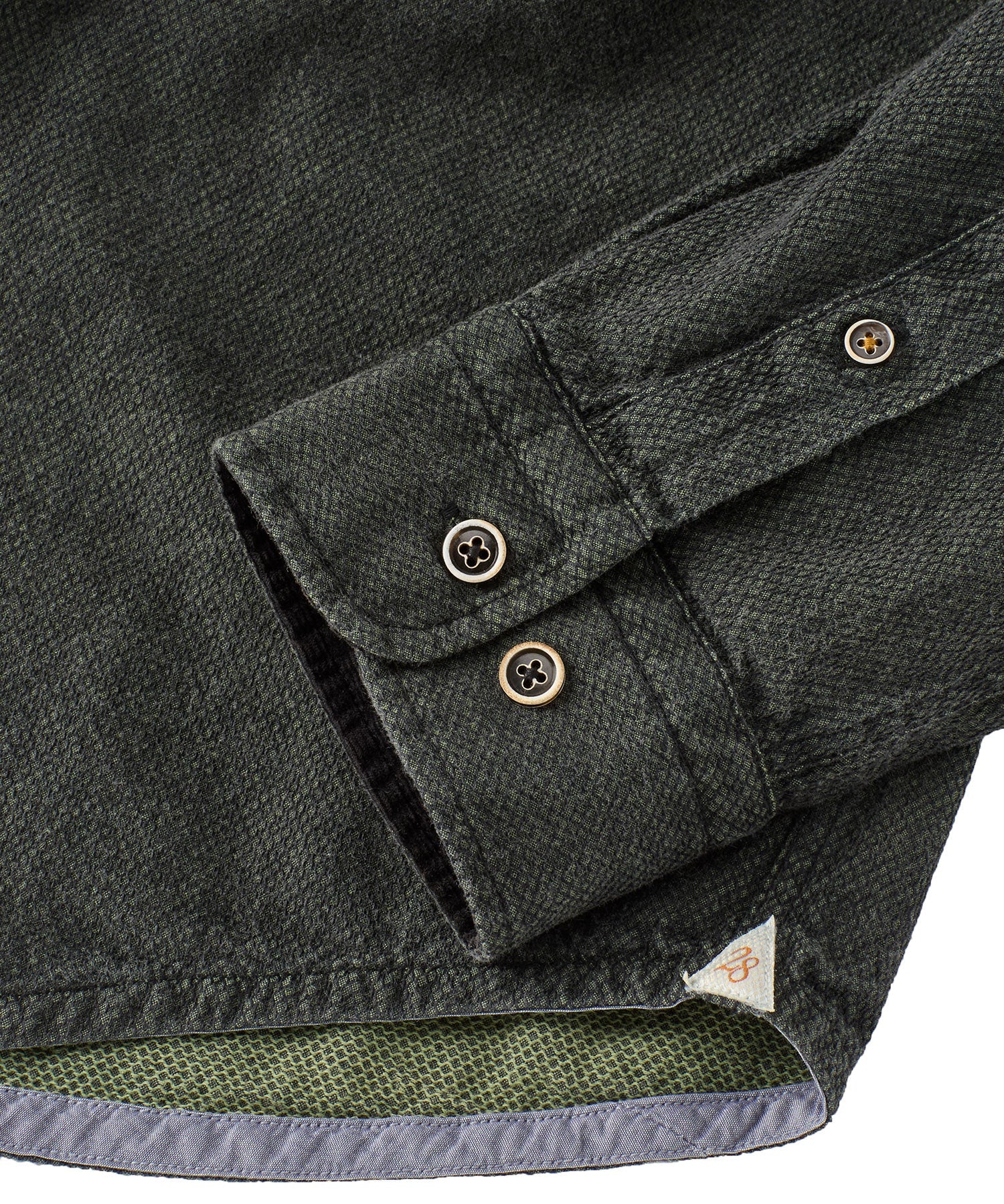 Double-Faced Honeycomb Brushed Cotton Long-Sleeve Sport Shirt in Olive by Borgo28
