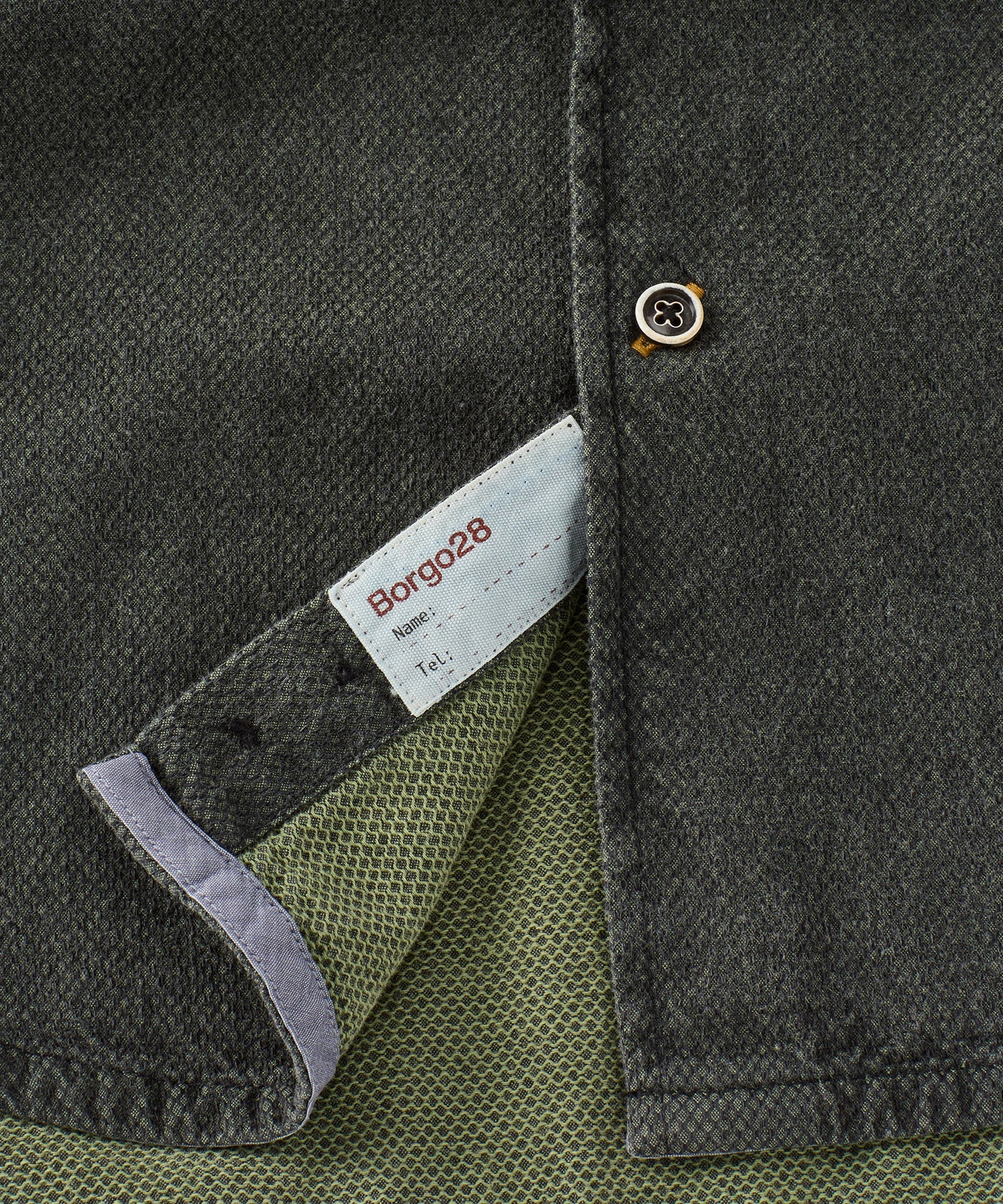 Double-Faced Honeycomb Brushed Cotton Long-Sleeve Sport Shirt in Olive by Borgo28