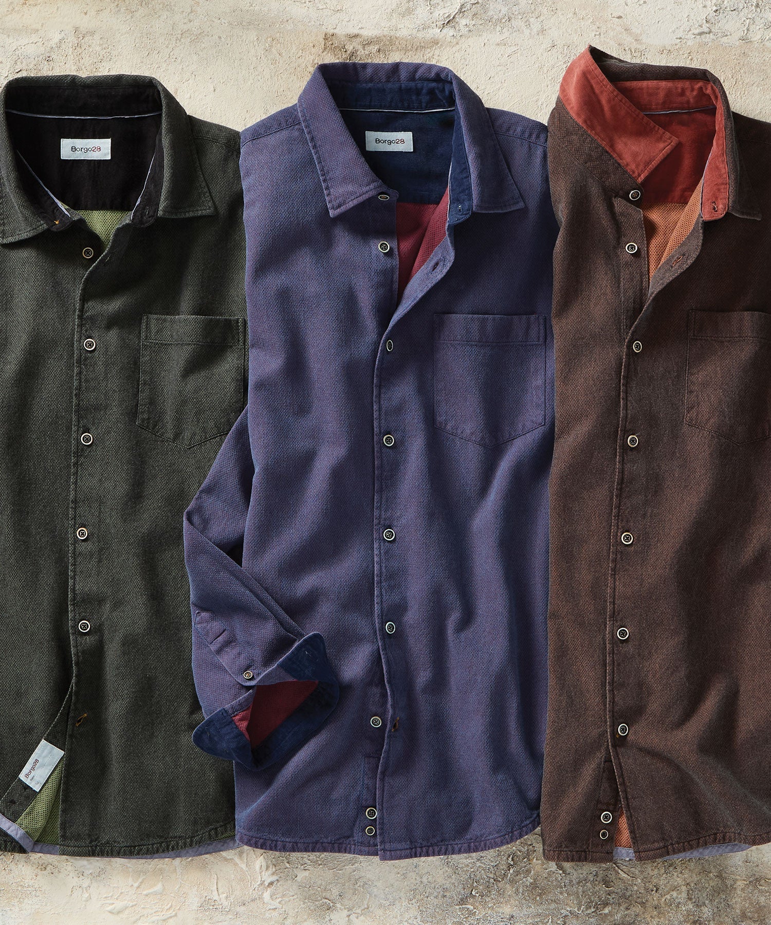 Double-Faced Honeycomb Brushed Cotton Long-Sleeve Sport Shirt in Eggplant by Borgo28
