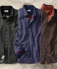 Double-Faced Honeycomb Brushed Cotton Long-Sleeve Sport Shirt in Eggplant by Borgo28