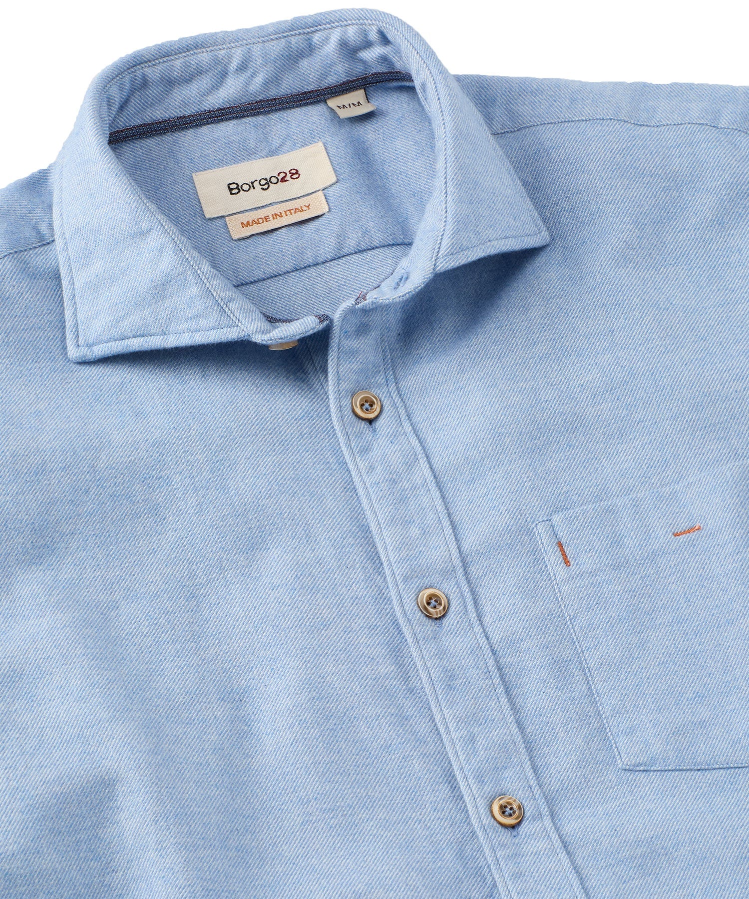 Italian Mélange Brushed Twill Long-Sleeve Sport Shirt in Indigo by Borgo28