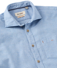 Italian Mélange Brushed Twill Long-Sleeve Sport Shirt in Indigo by Borgo28