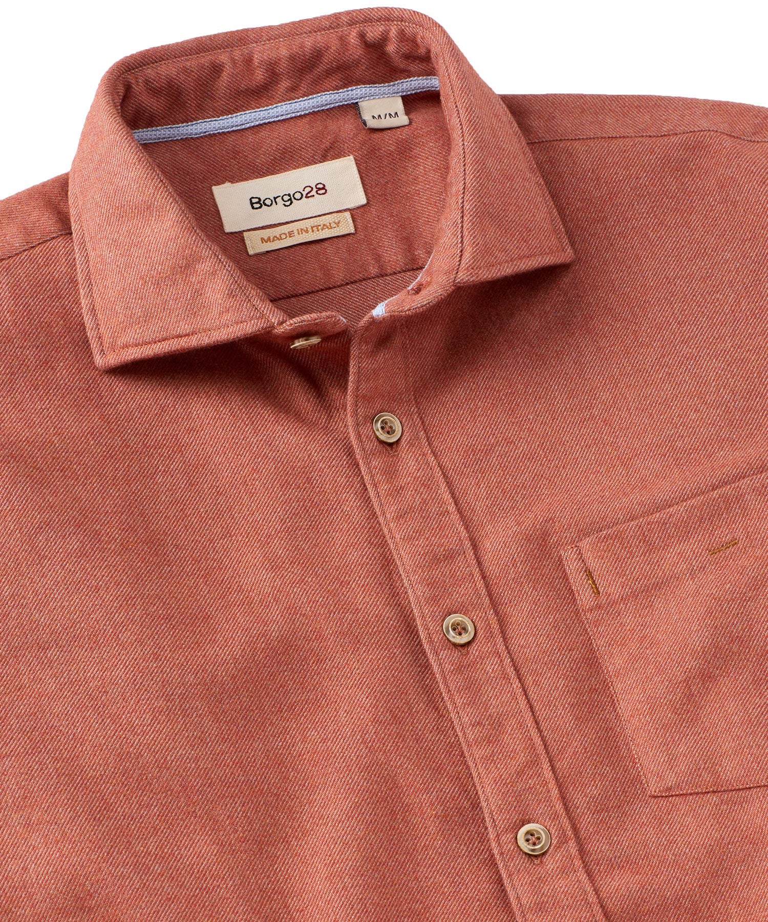 Italian Mélange Brushed Twill Long-Sleeve Sport Shirt in Rust by Borgo28