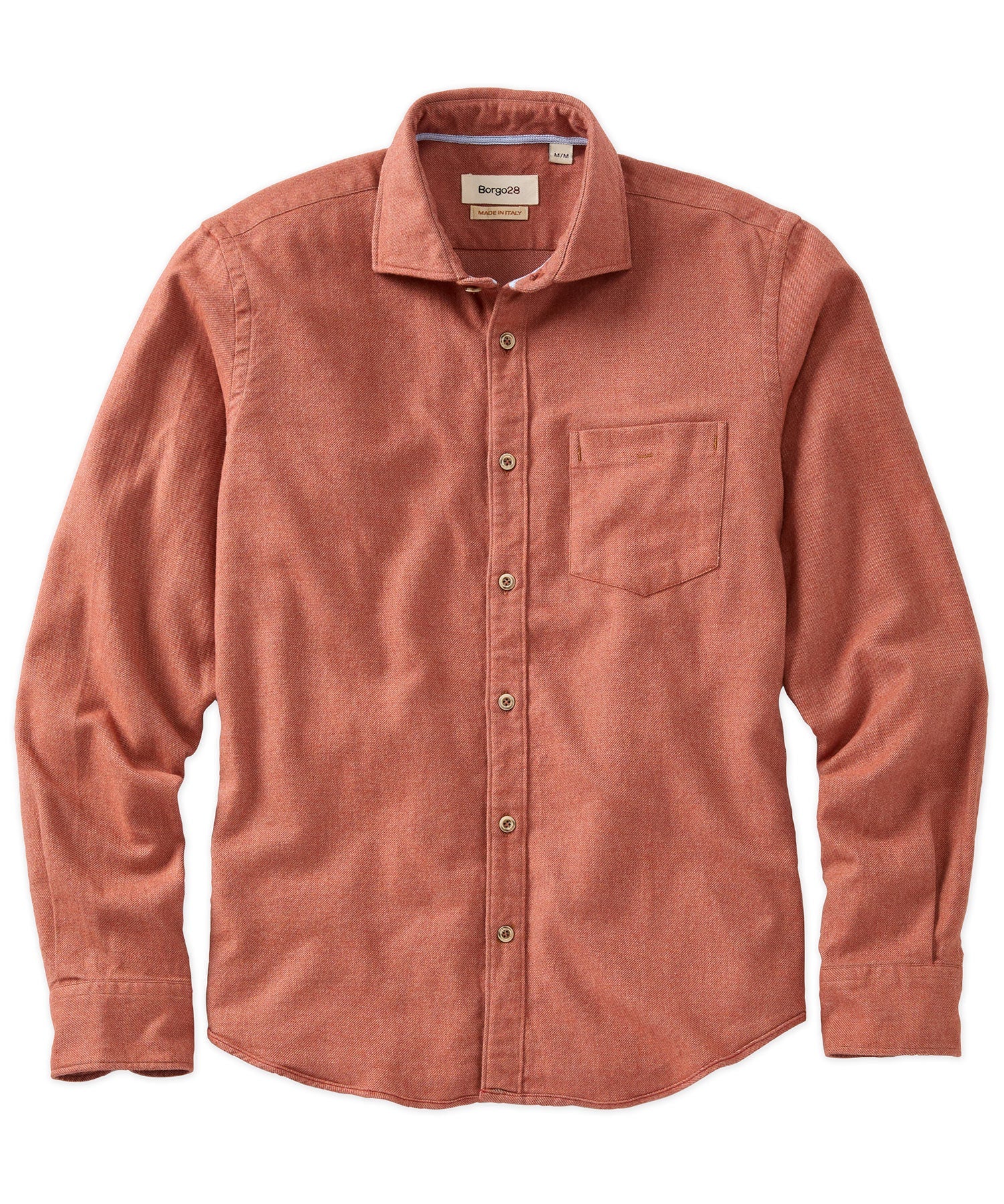 Italian Mélange Brushed Twill Long-Sleeve Sport Shirt in Rust by Borgo28
