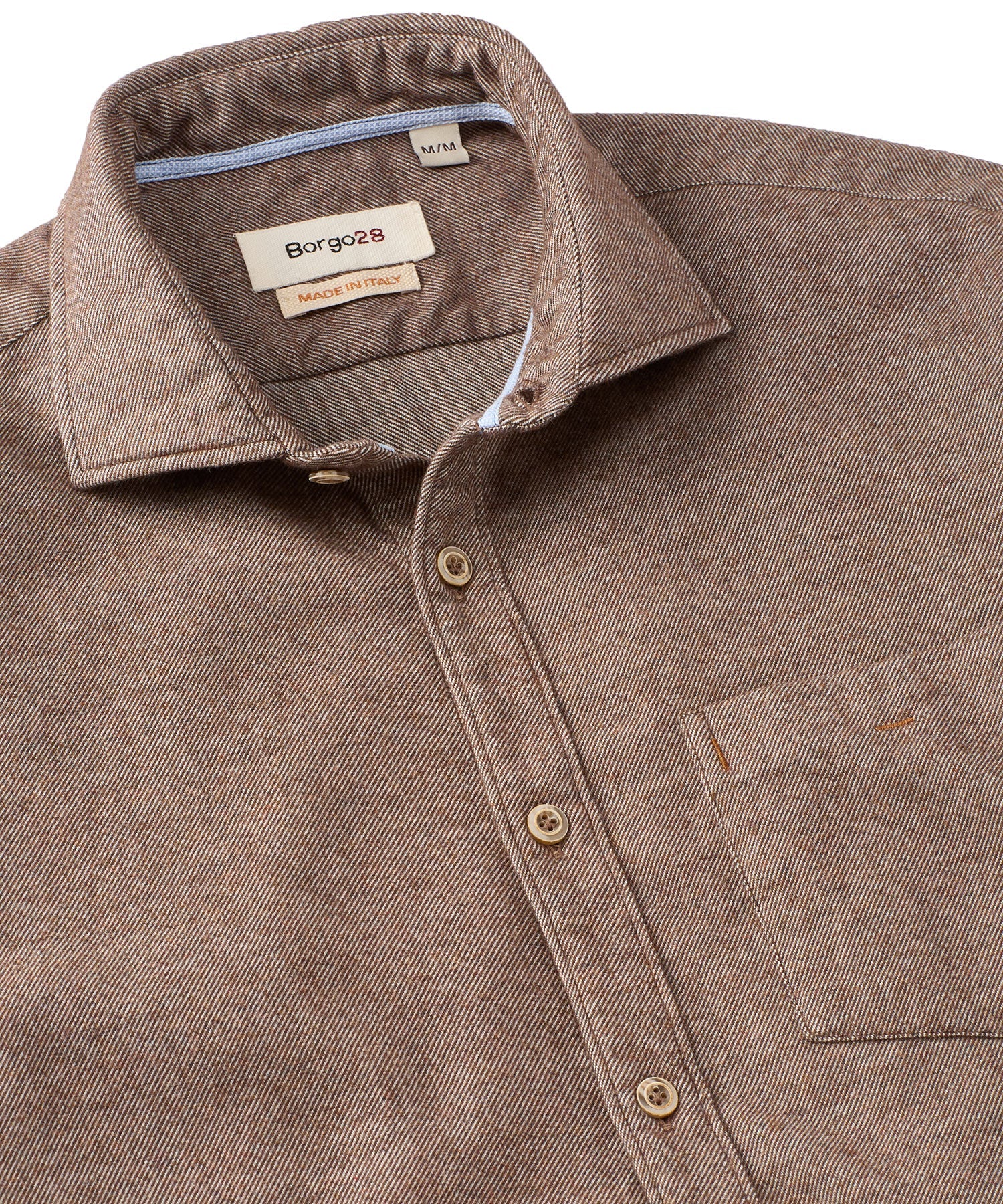 Italian Mélange Brushed Twill Long-Sleeve Sport Shirt in Taupe by Borgo28