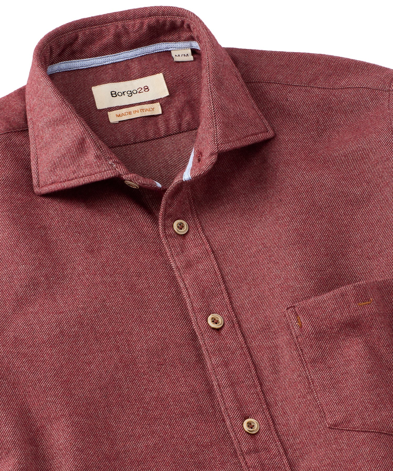 Italian Mélange Brushed Twill Long-Sleeve Sport Shirt in Wine by Borgo28