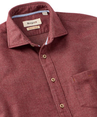 Italian Mélange Brushed Twill Long-Sleeve Sport Shirt in Wine by Borgo28