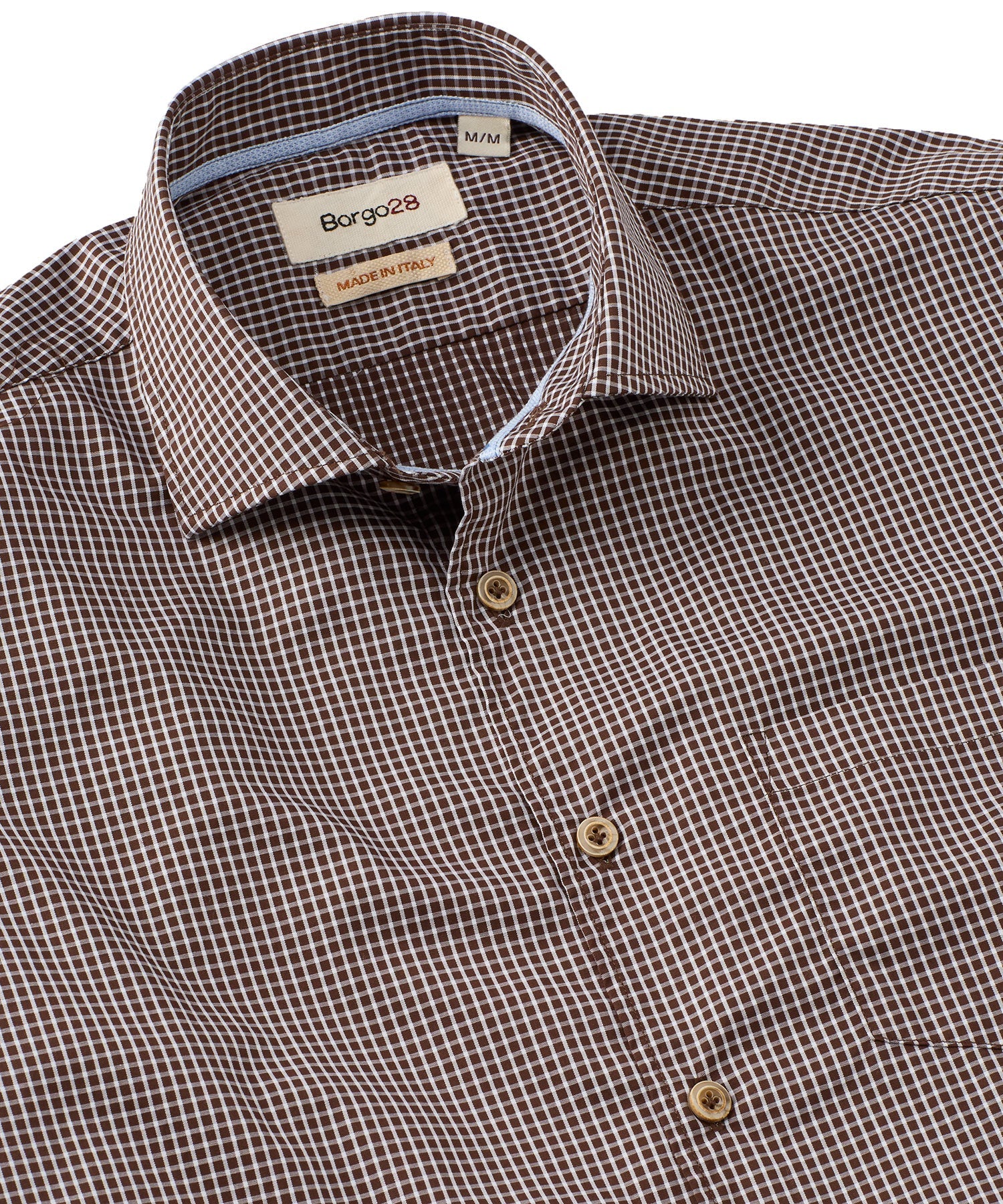 Italian Twill Micro Check Long-Sleeve Sport Shirt in Brown by Borgo28