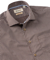Italian Twill Micro Check Long-Sleeve Sport Shirt in Brown by Borgo28
