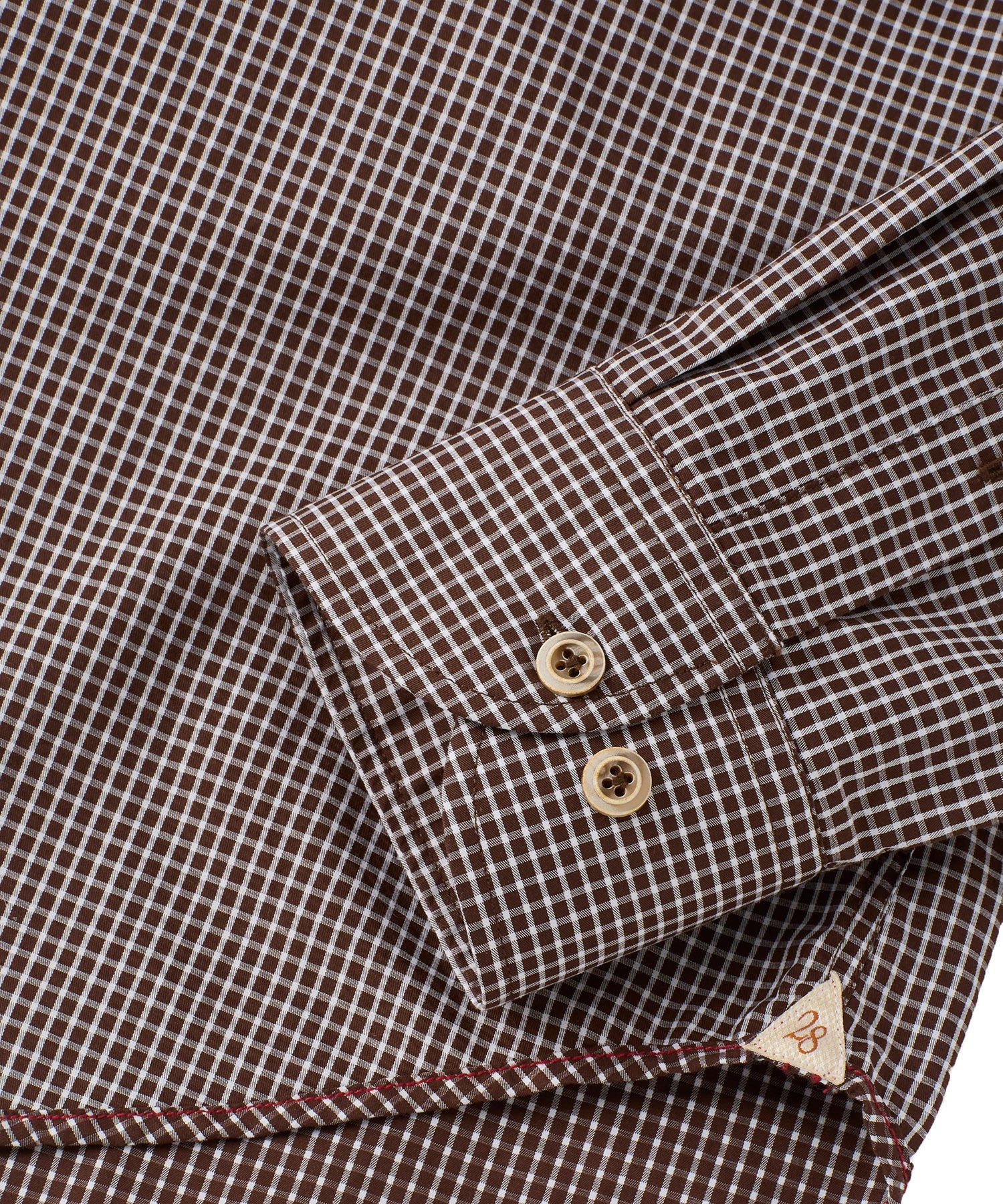 Italian Twill Micro Check Long-Sleeve Sport Shirt in Brown by Borgo28
