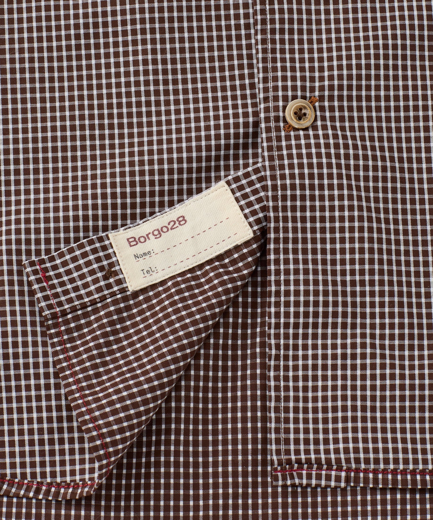Italian Twill Micro Check Long-Sleeve Sport Shirt in Brown by Borgo28