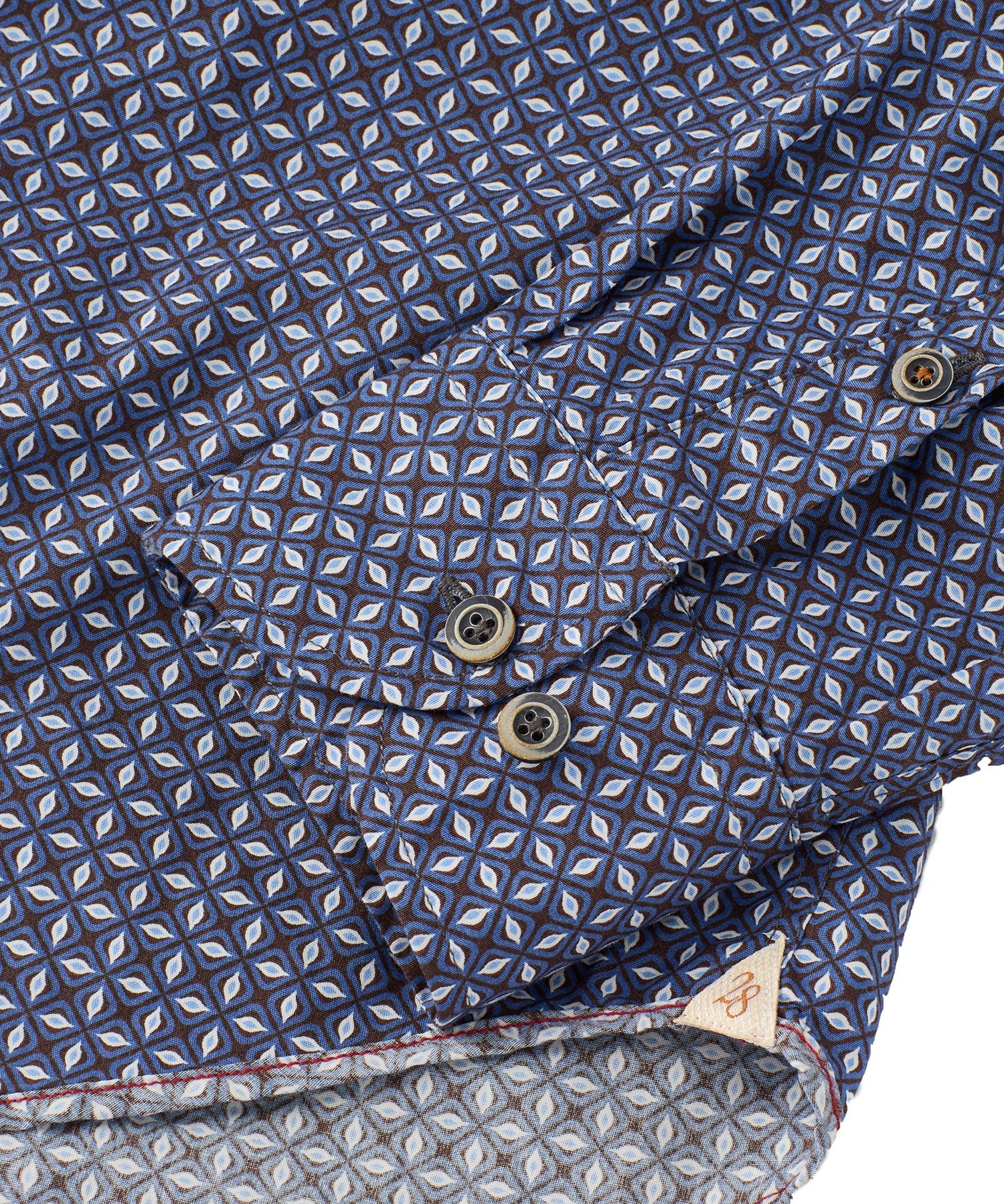 Italian Micro Box Print Long-Sleeve Twill Sport Shirt in Mid Blue and Brown by Borgo28