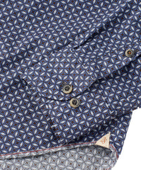 Italian Micro Box Print Long-Sleeve Twill Sport Shirt in Mid Blue and Brown by Borgo28