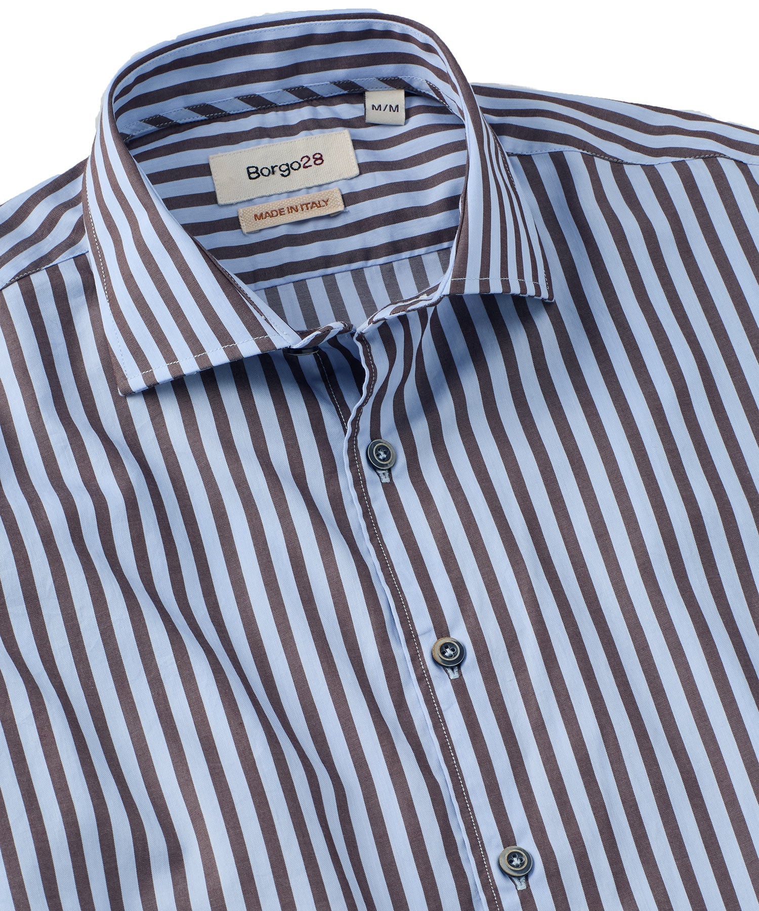Italian Long-Sleeve Royal Stripe Sport Shirt in Blue/Brown by Borgo28
