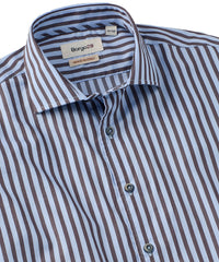 Italian Long-Sleeve Royal Stripe Sport Shirt in Blue/Brown by Borgo28