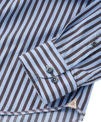 Italian Long-Sleeve Royal Stripe Sport Shirt in Blue/Brown by Borgo28