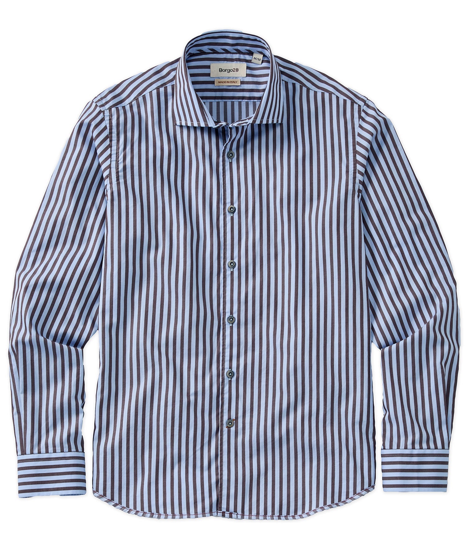 Italian Long-Sleeve Royal Stripe Sport Shirt in Blue/Brown by Borgo28