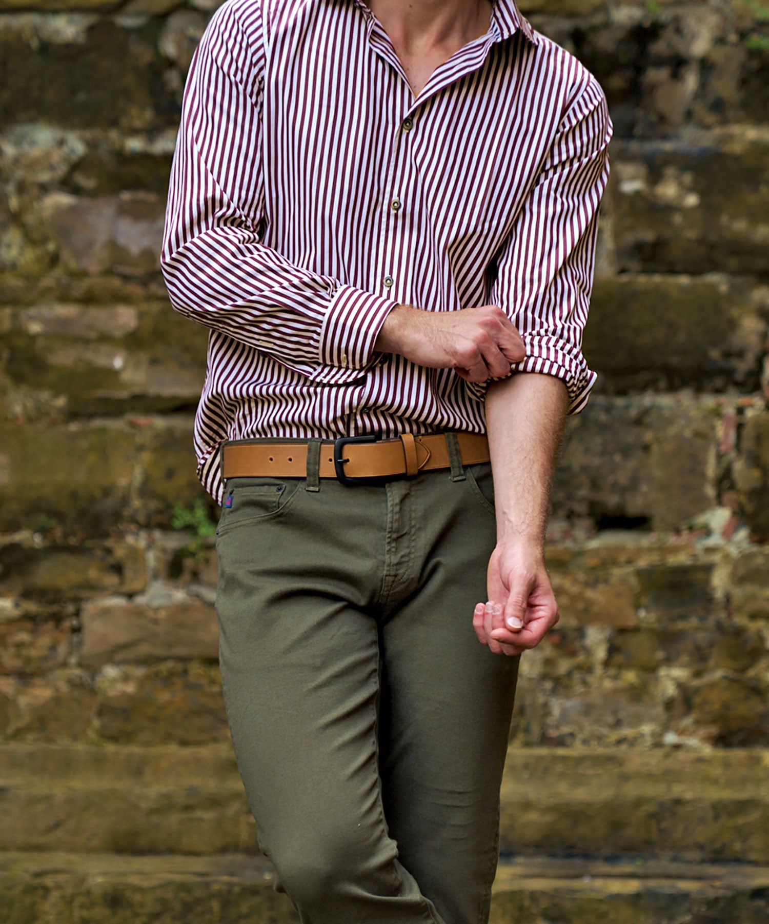 Italian Long-Sleeve Preppy Stripe Sport Shirt in Burgundy by Borgo28
